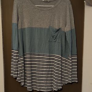 Eesome Gray and Blue Striped Long Sleeve Top